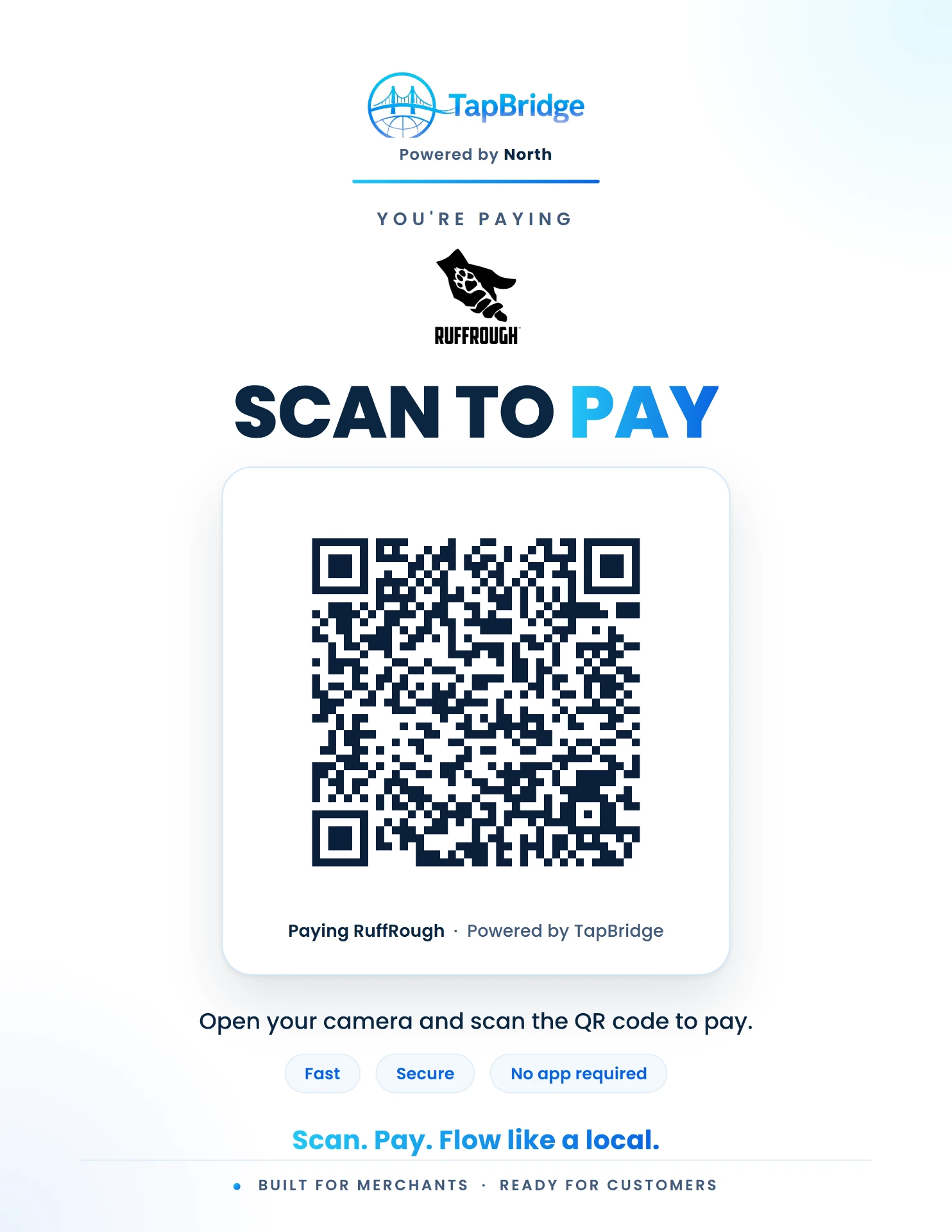 Scan to pay QR code for donating to Ruff Rough, powered by TapBridge
